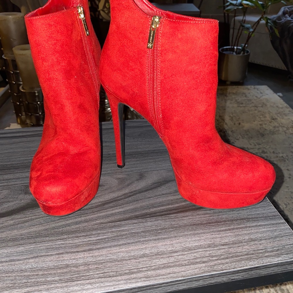 Red Suede Platform Ankle Boot